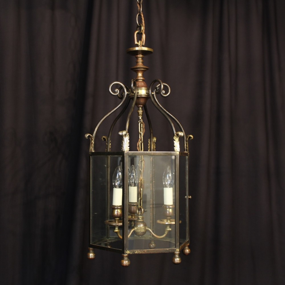 An English Bronze Triple Light Hexagonal Antique Lantern