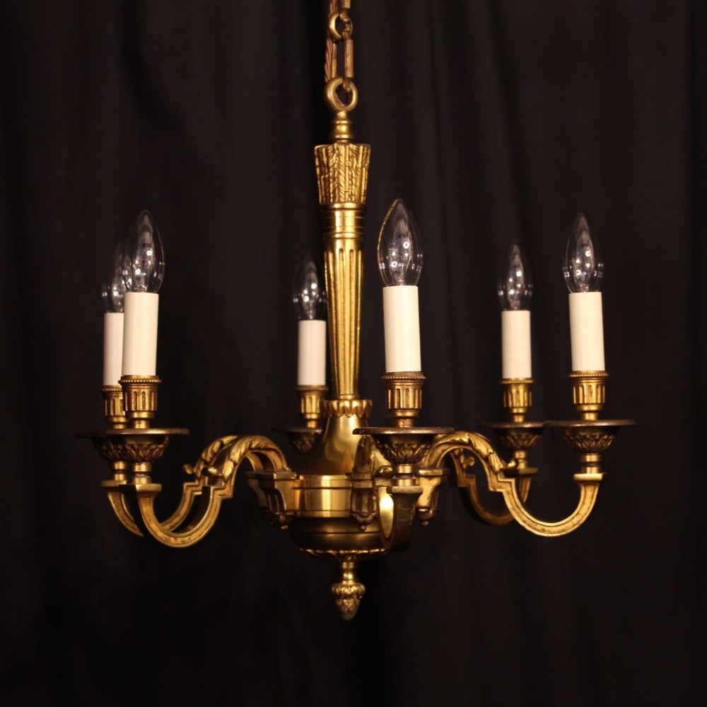 A French Gilded Bronze 6 Light Antique Chandelier