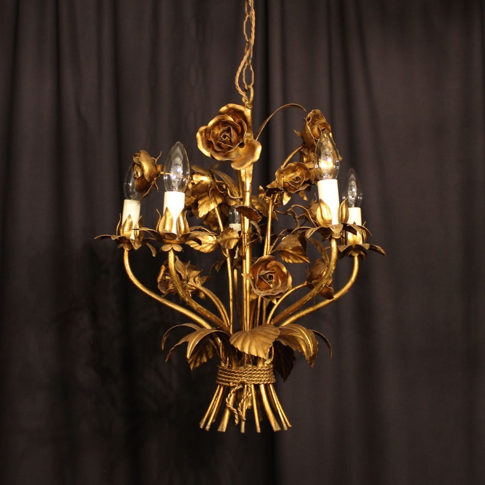 A French Gilded 5 Light Floral Chandelier