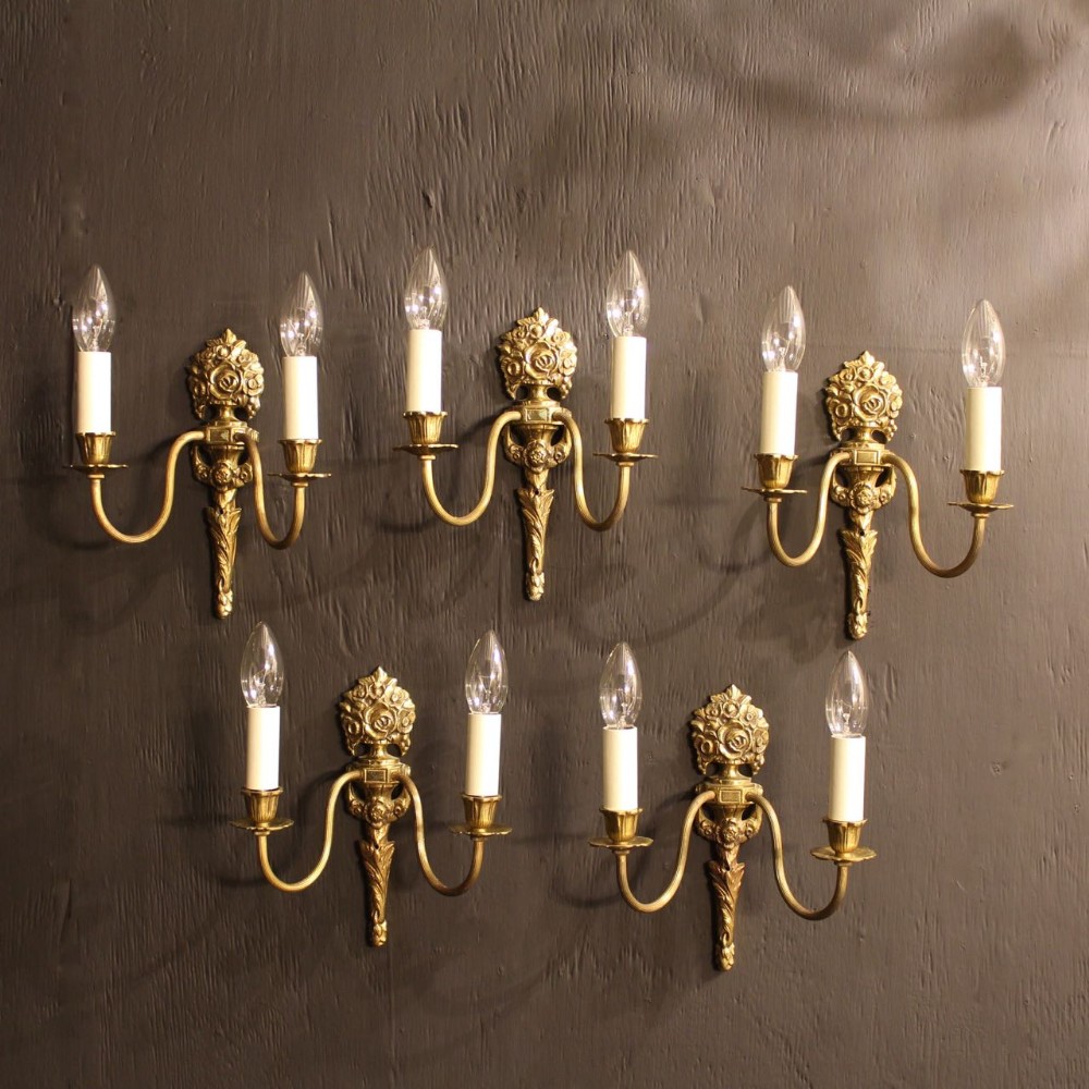A French Set Of 5 Cast Brass Wall Lights