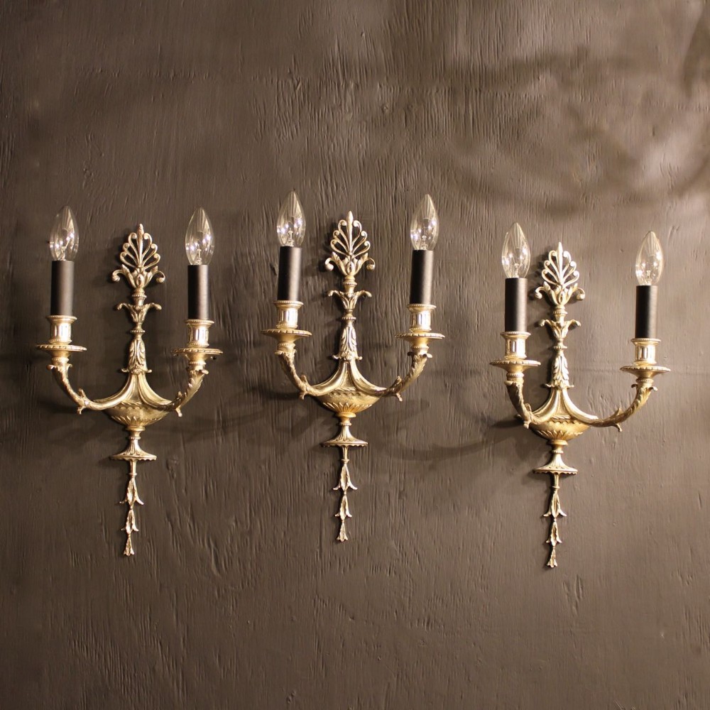A French Set Of 3 Silver Gilded Twin Arm Wall Lights