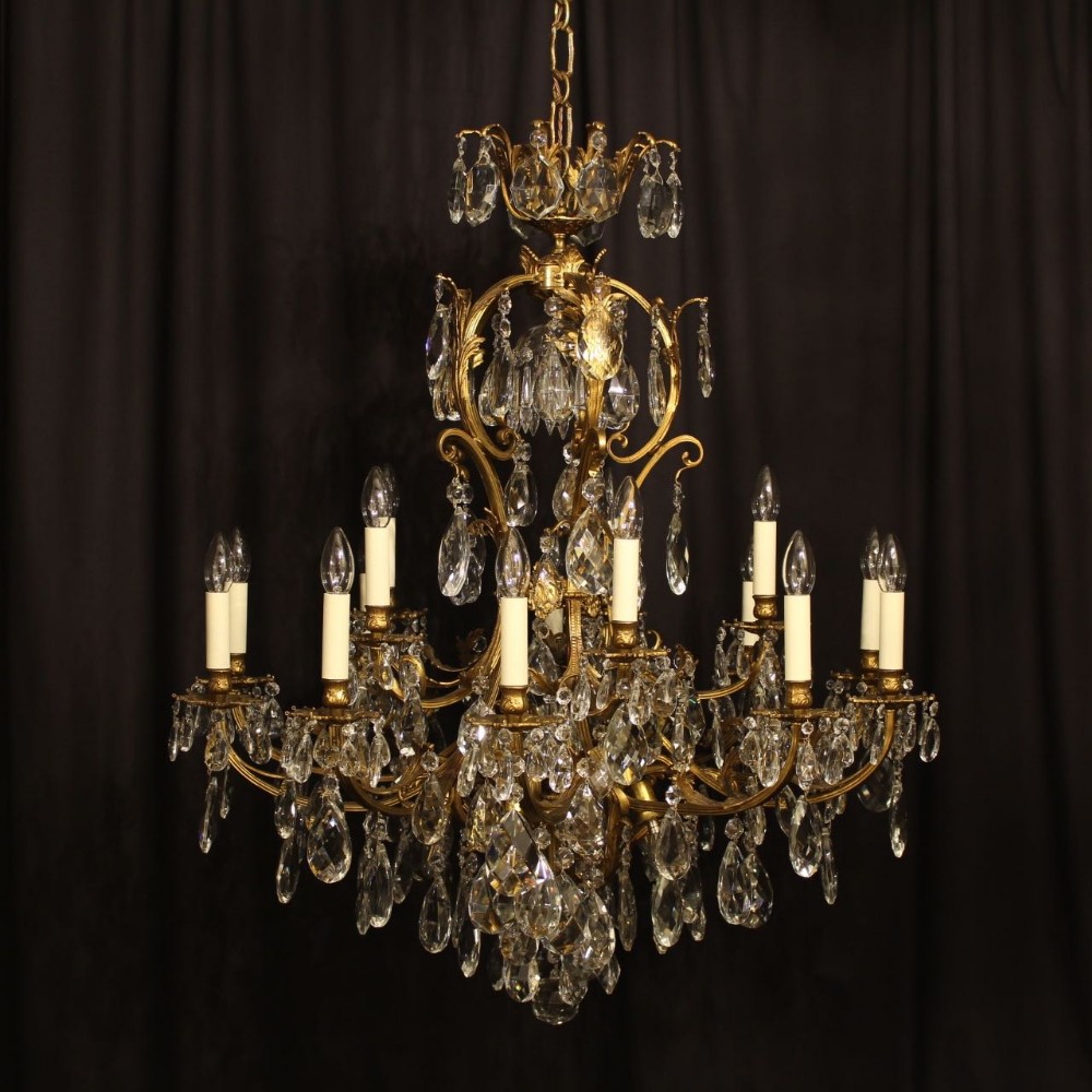 A Large French Gilded 21 Light Birdcage Antique Chandelier
