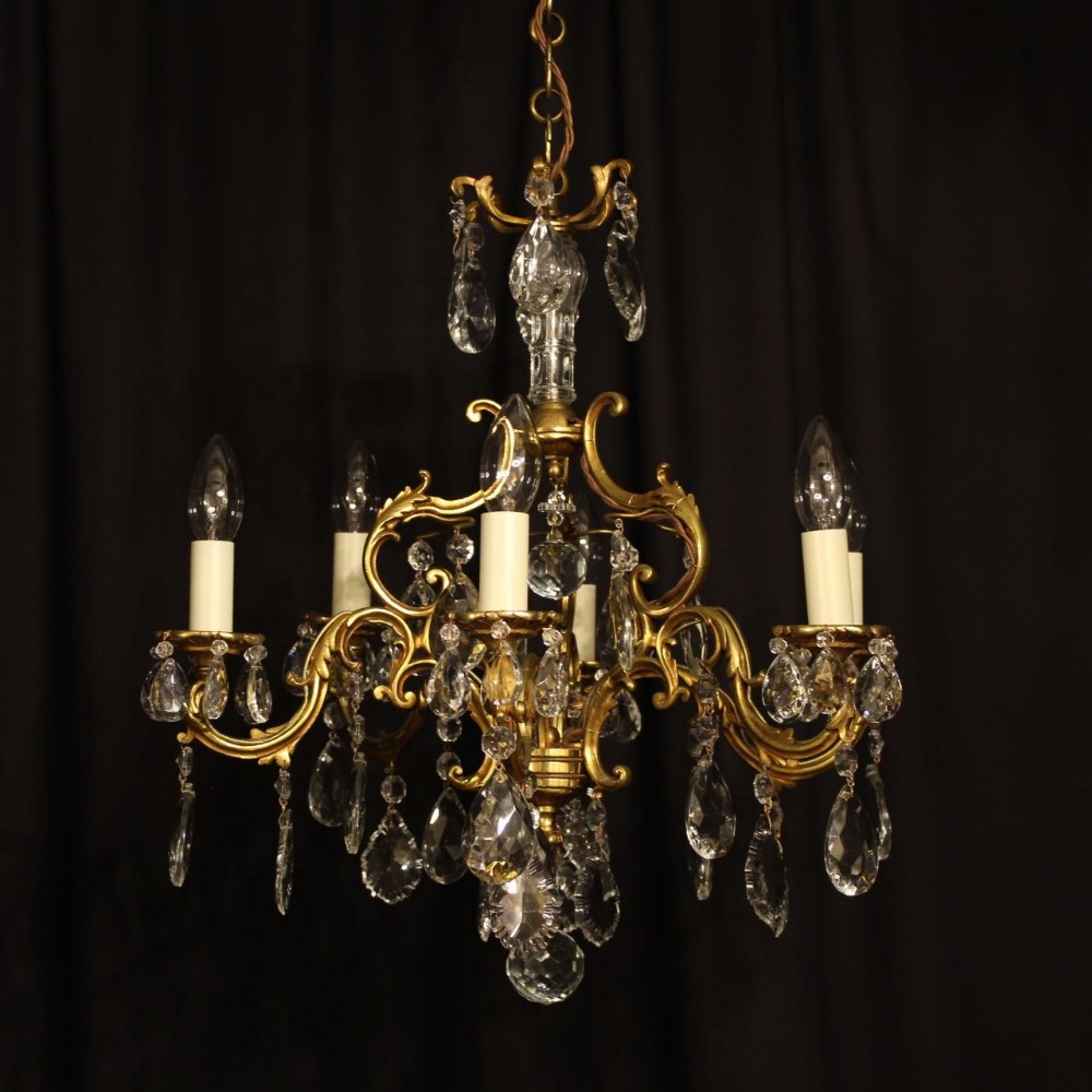 A French Gilded 6 Light Antique Chandelier