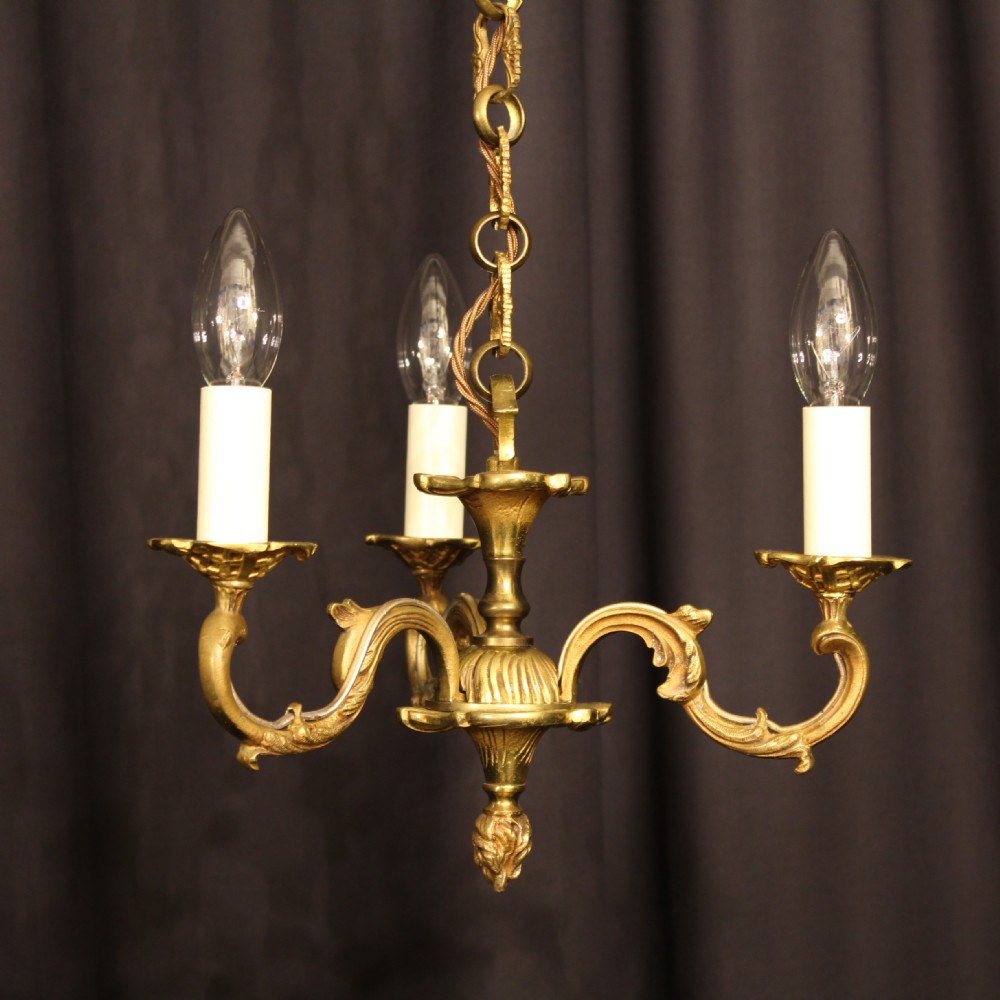 A Small French Bronze 3 Light Antique Chandelier