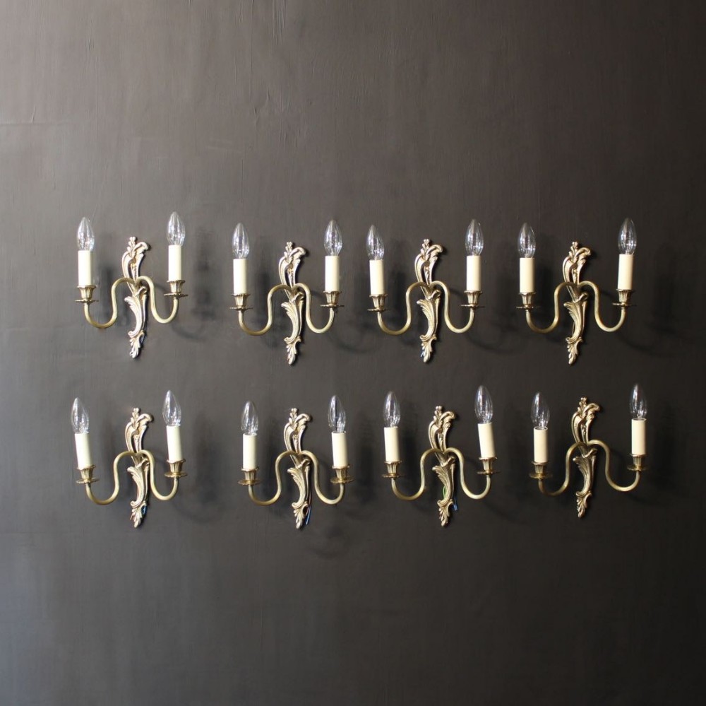 A French Set Of 8 Cast Brass Wall Lights