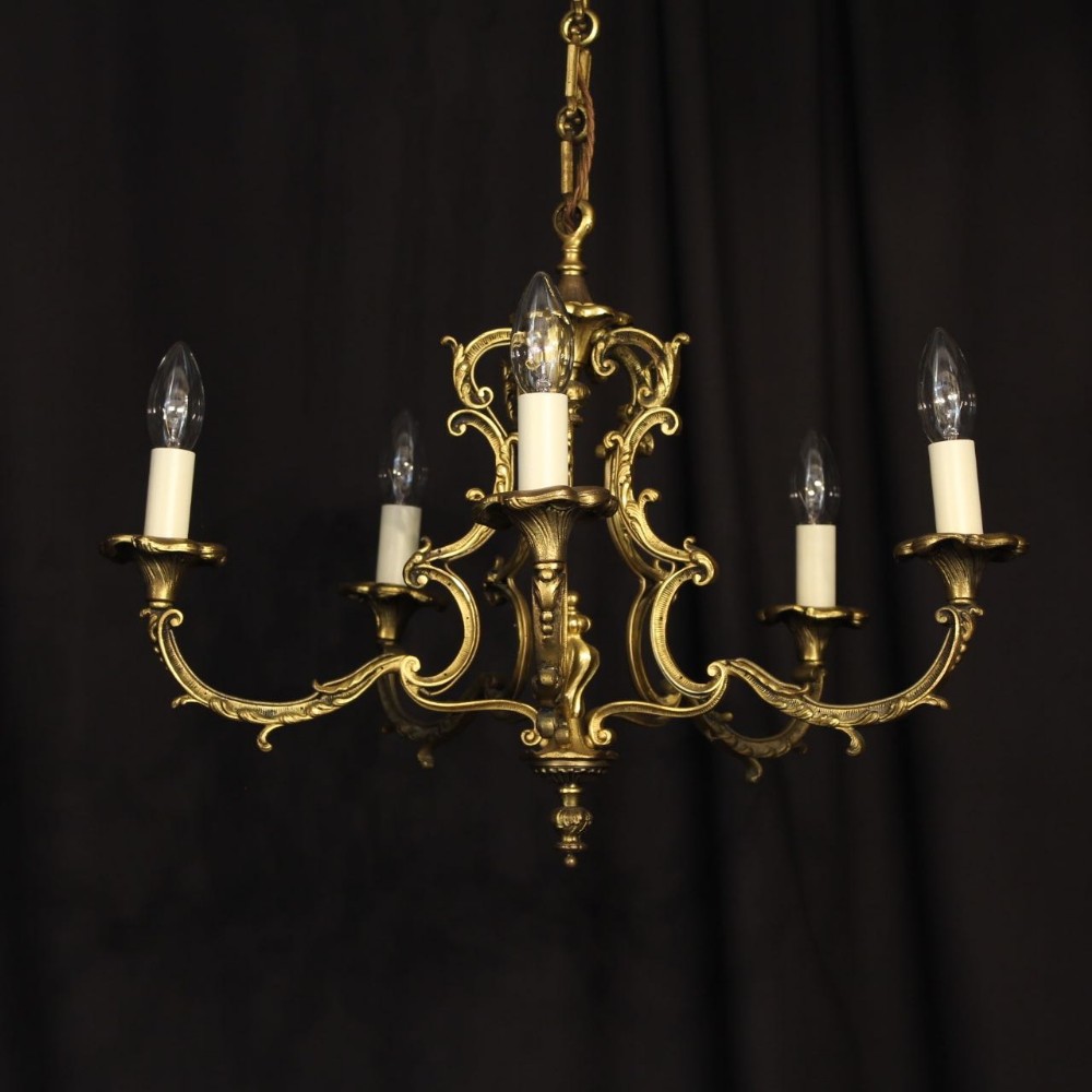 A French Gilded Bronze 5 Light Antique Chandelier