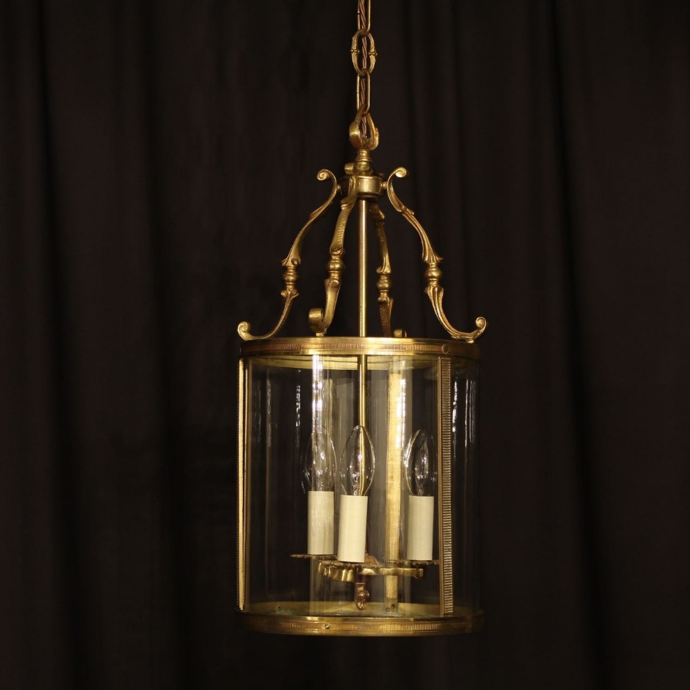 A French Gilded Triple Light Antique Hall Lantern
