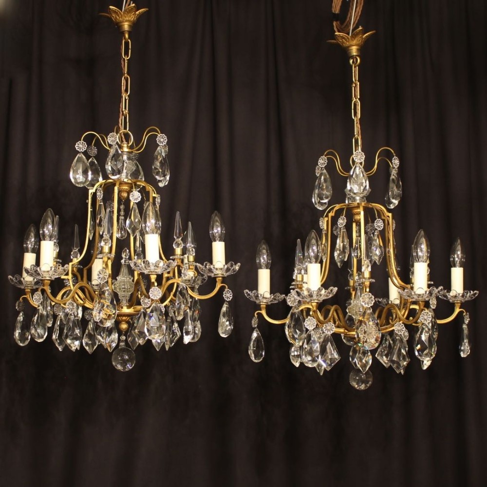 A French Pair Of 6 Light Antique Chandeliers