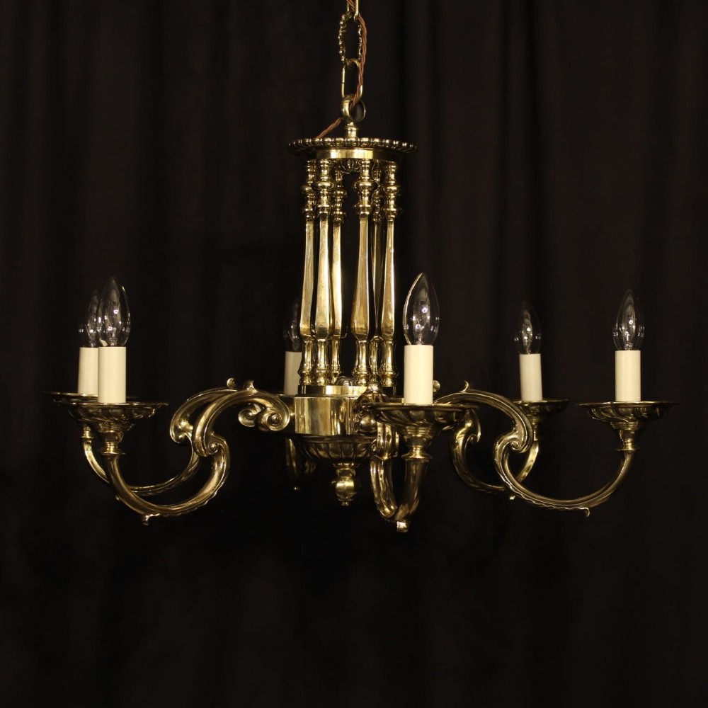 A Large English Brass 6 Light Antique Chandelier