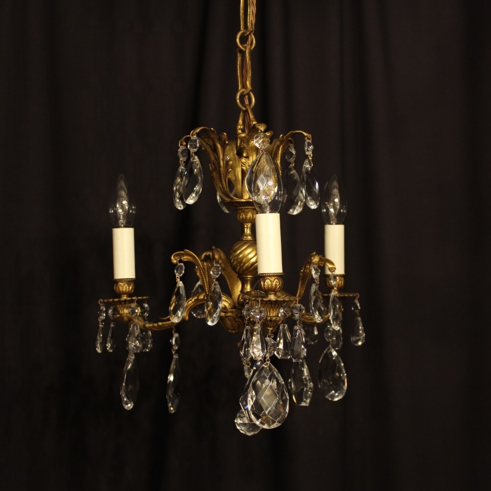 An Italian Gilded Triple Light Antique Chandelier