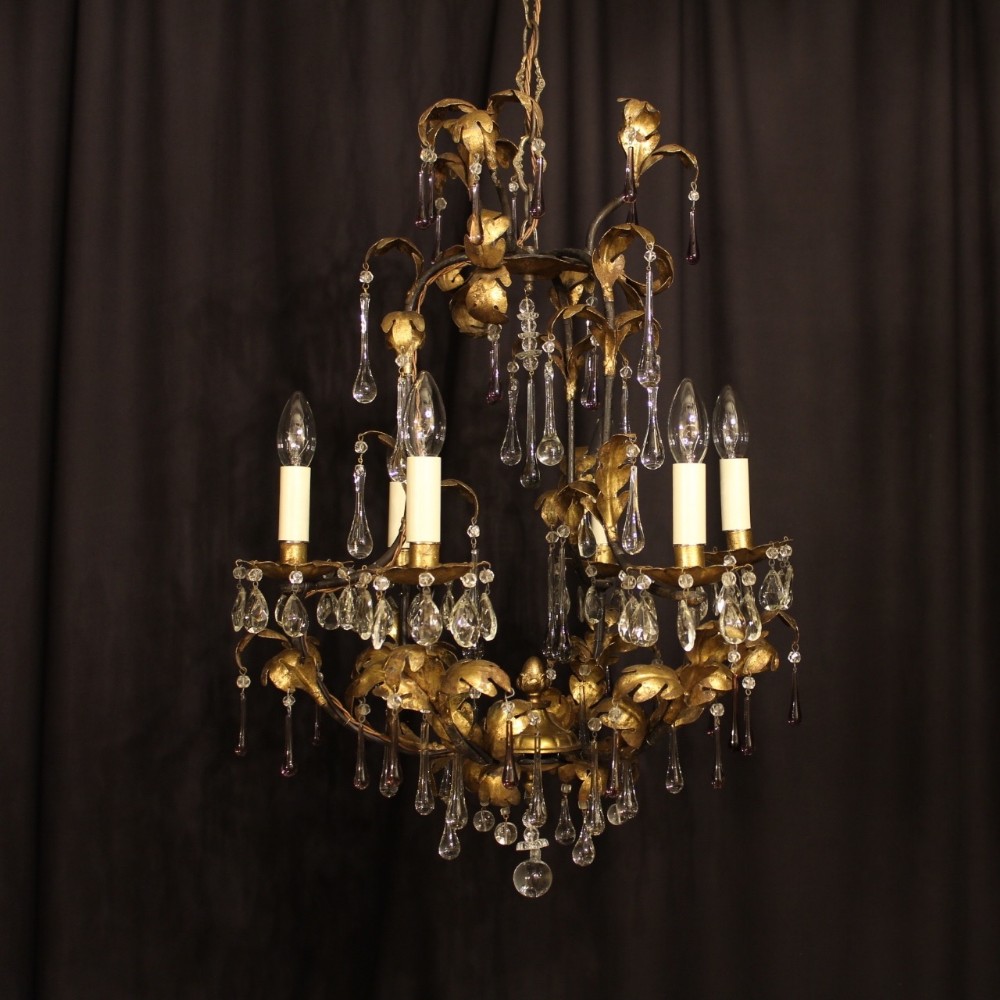 An Italian Florentine Cage 6 Light Antique Chandelier