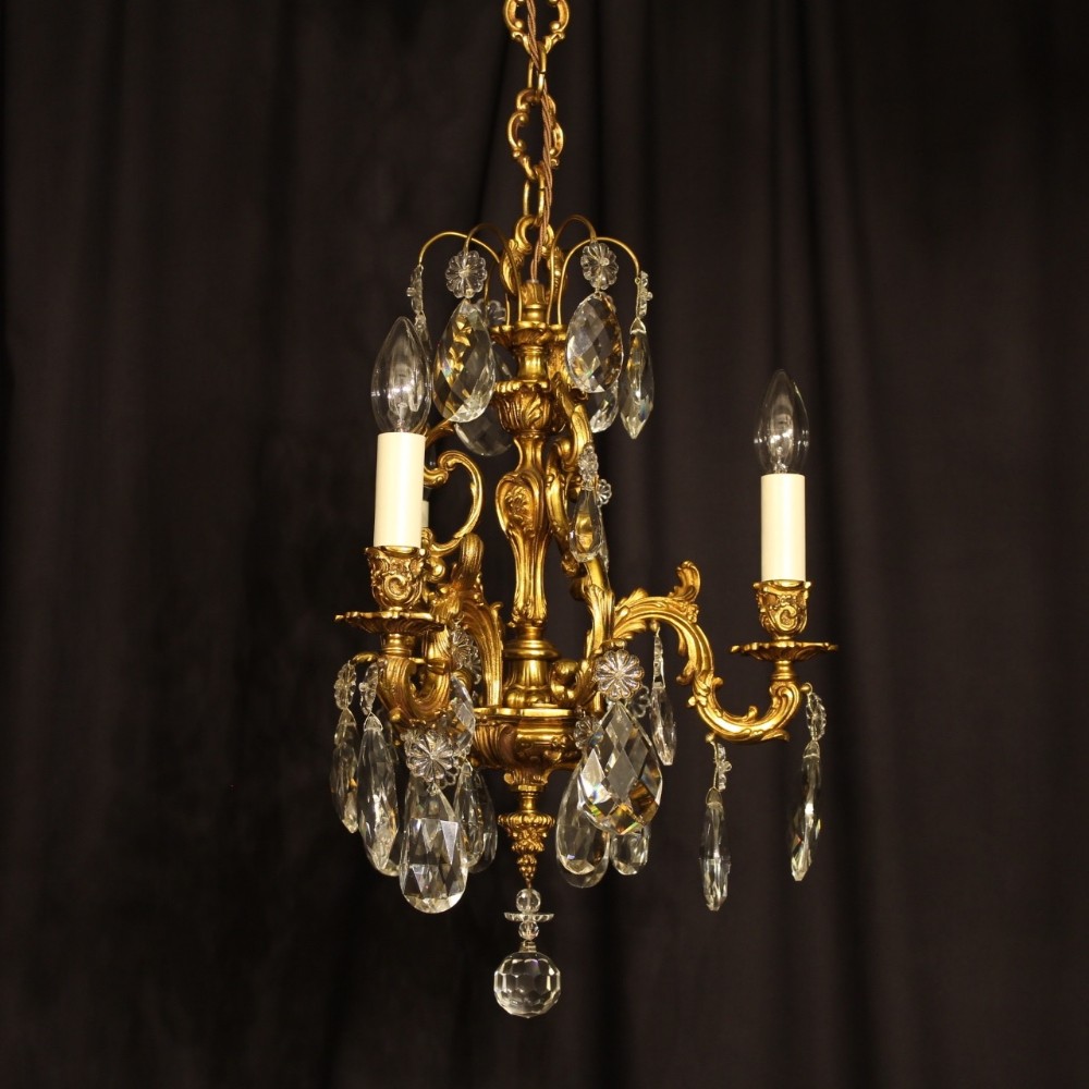 A French Bronze Triple Light Antique Chandelier