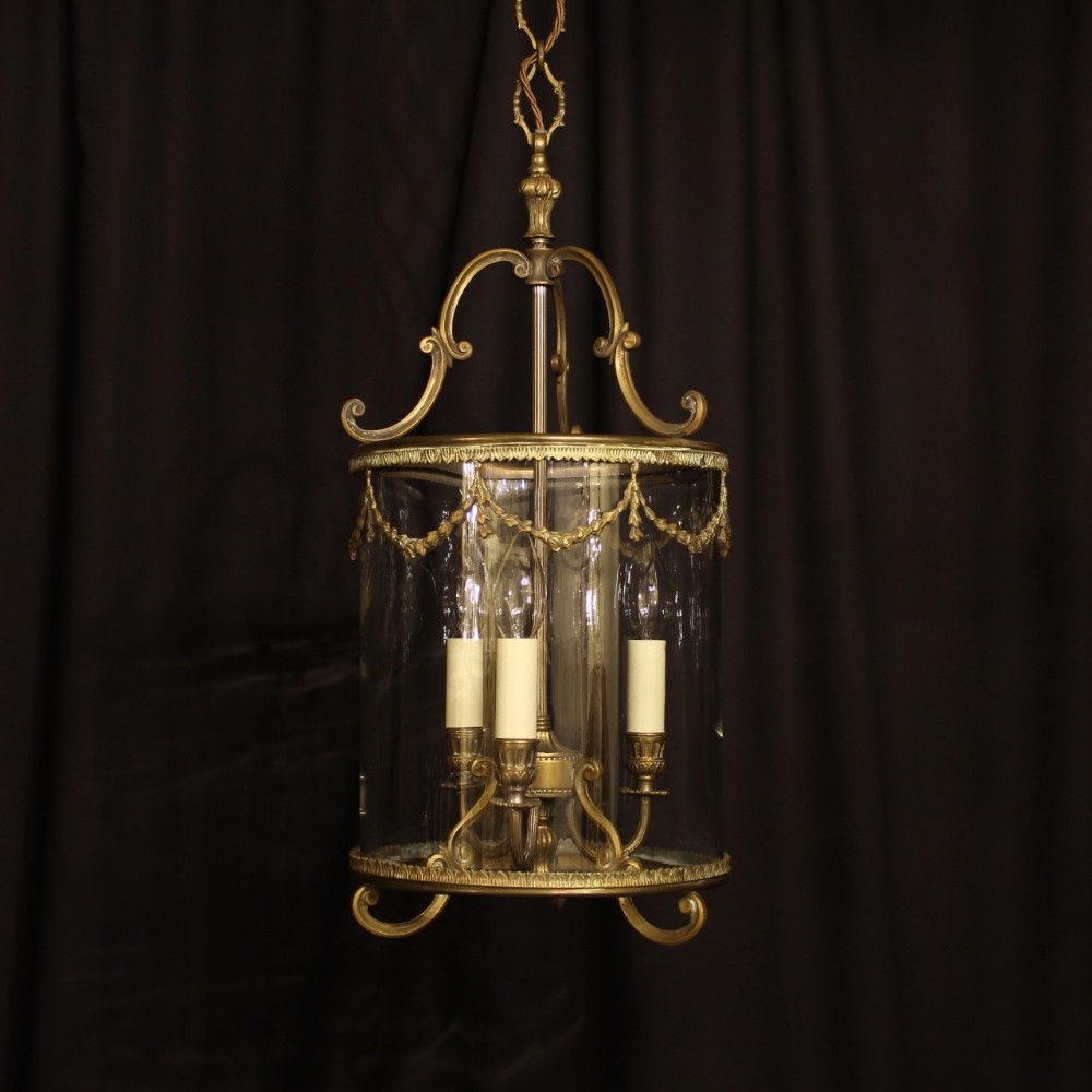 A French Triple Light Convex Antique Lantern