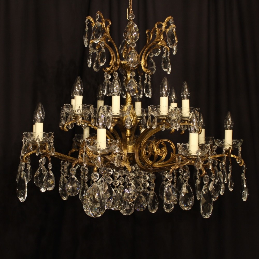An Italian Gilded Double Tiered 16 Light Antique Chandelier