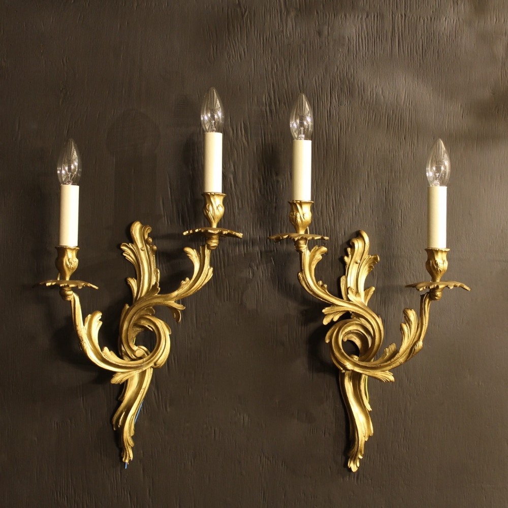A French Pair Of Twin Arm Antique Wall Sconces