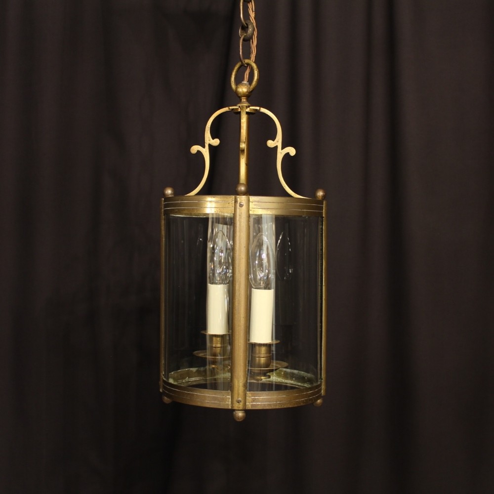 A French Brass Twin Light Antique Hall Lantern