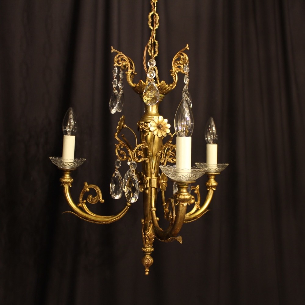 A French Gilded Triple Light Antique Chandelier