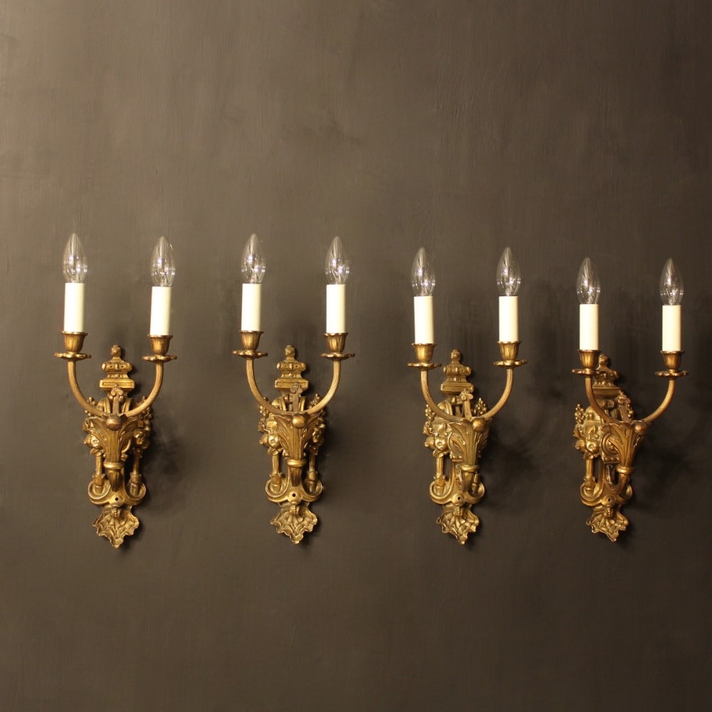 An English Set Of 4 Bronze Antique Wall Sconces