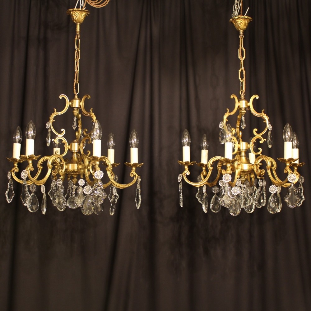 A French Pair Of 6 Light Antique Chandeliers