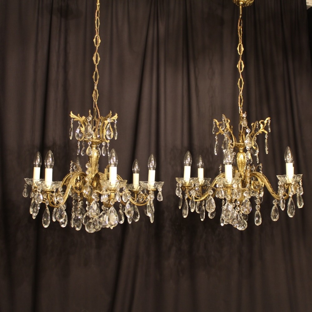 An Italian Pair Of 6 Light Antique Chandeliers