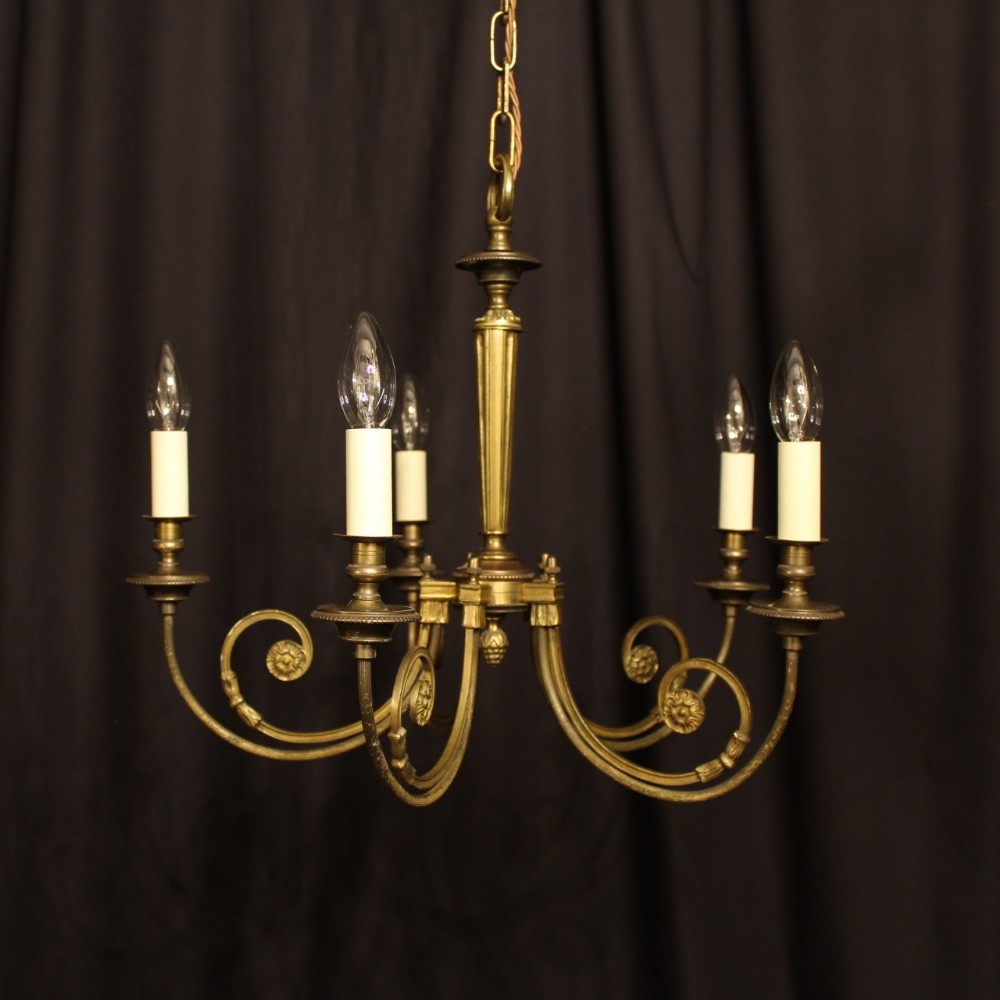 A French Cast Brass 5 Light Antique Chandelier