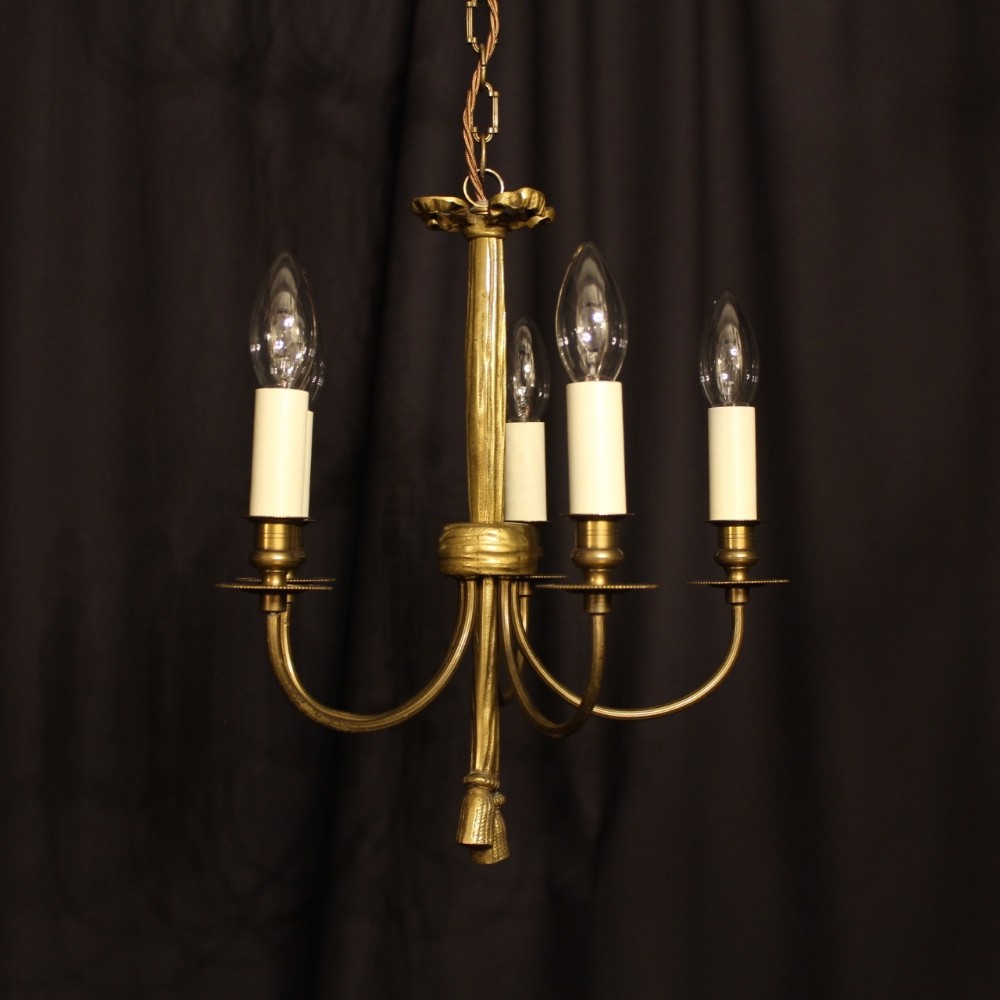 A Small French Rope Gilded 5 Light Chandelier