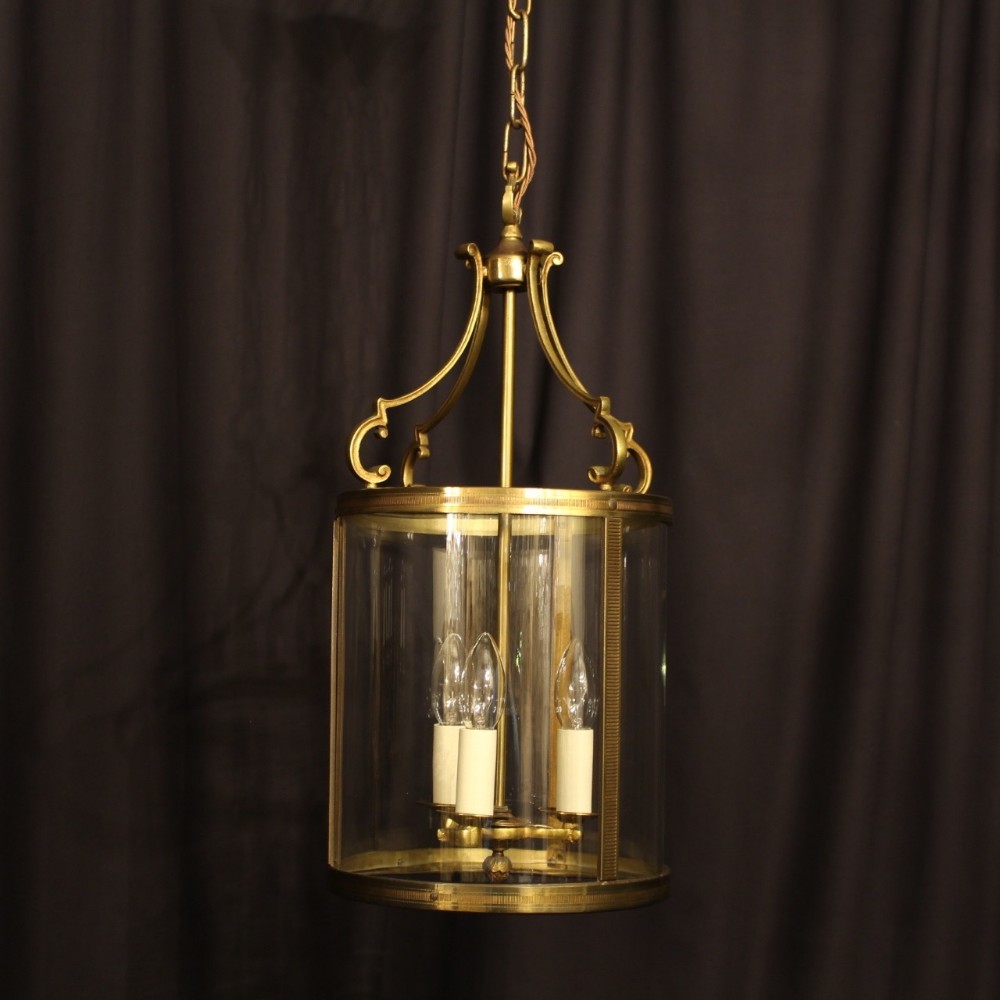 A French Gilded Triple Light Antique Lantern