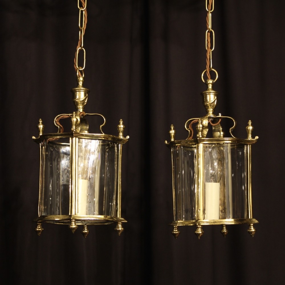 An English Pair Of Small Brass Antique Lanterns