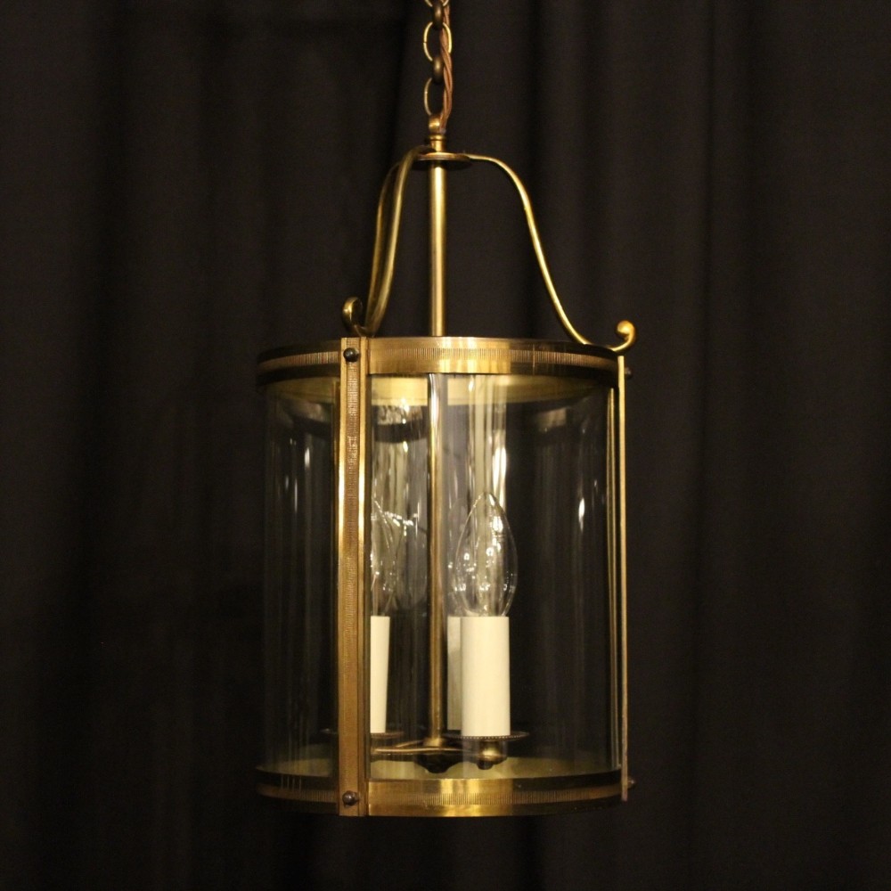 A French Gilded Triple Light Antique Convex Hall Lantern