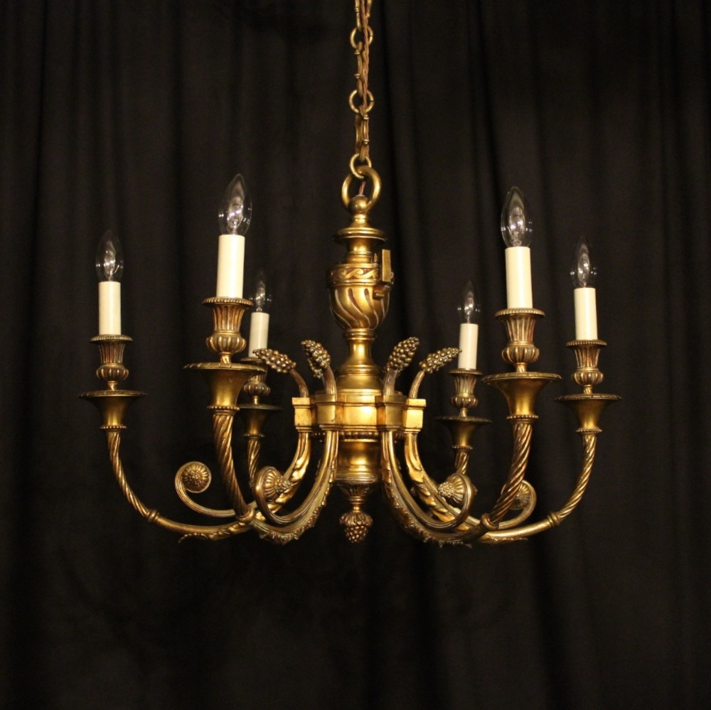 A French Gilded Bronze 6 Light Antique Chandelier