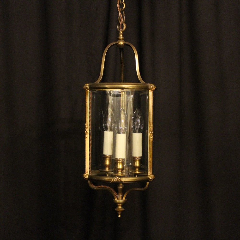 A French Gilded Triple Light Convex Lantern