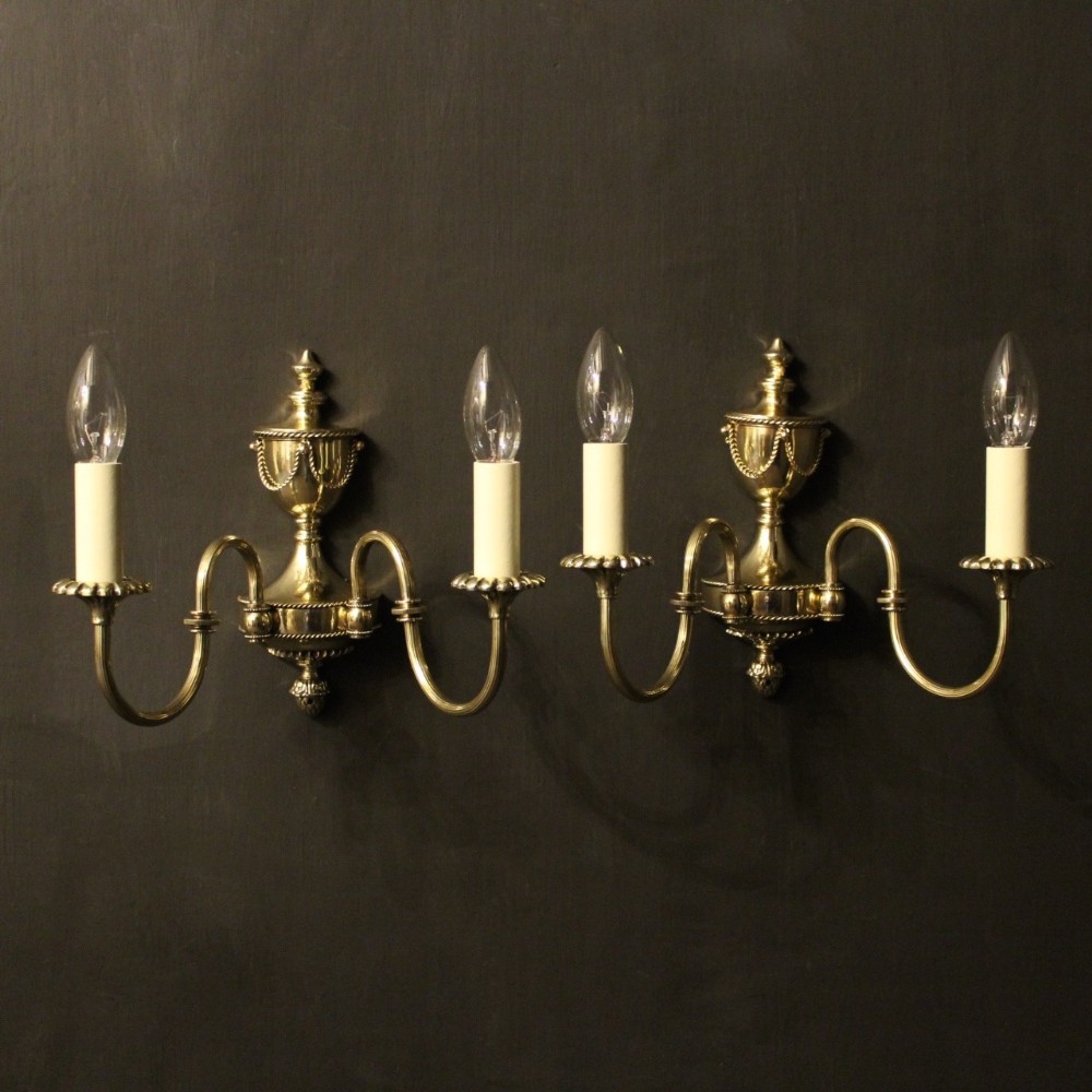 An English Pair Of Brass Antique Wall Lights