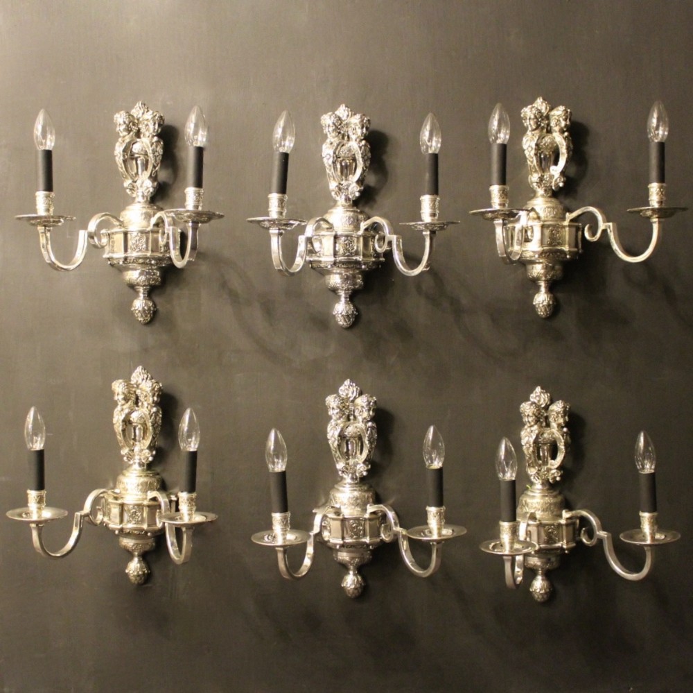 An English Set Of 6 Cherub Silver Wall Lights