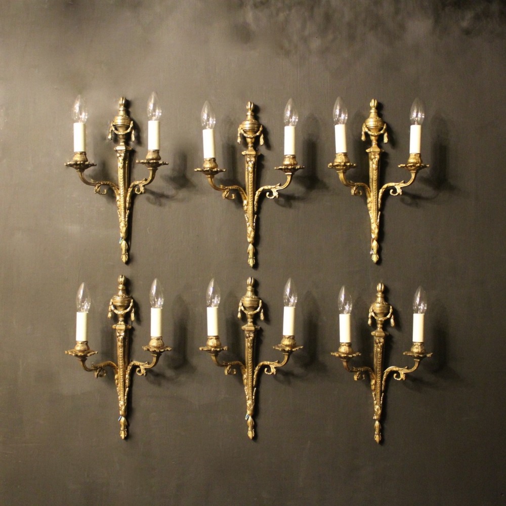 A French Set Of 6 Brass Antique Wall Lights