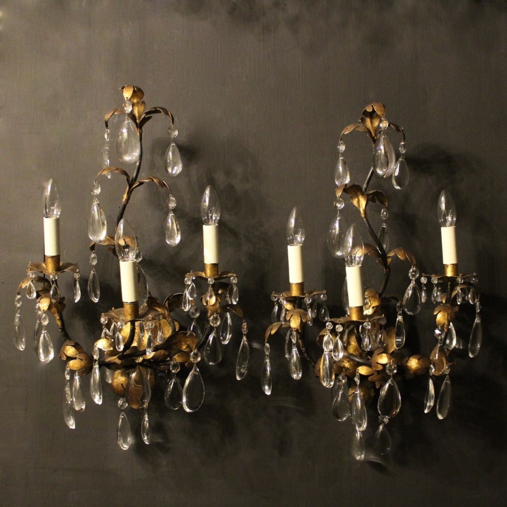 A Pair Of Florentine Triple Arm Toleware Wall Sconces