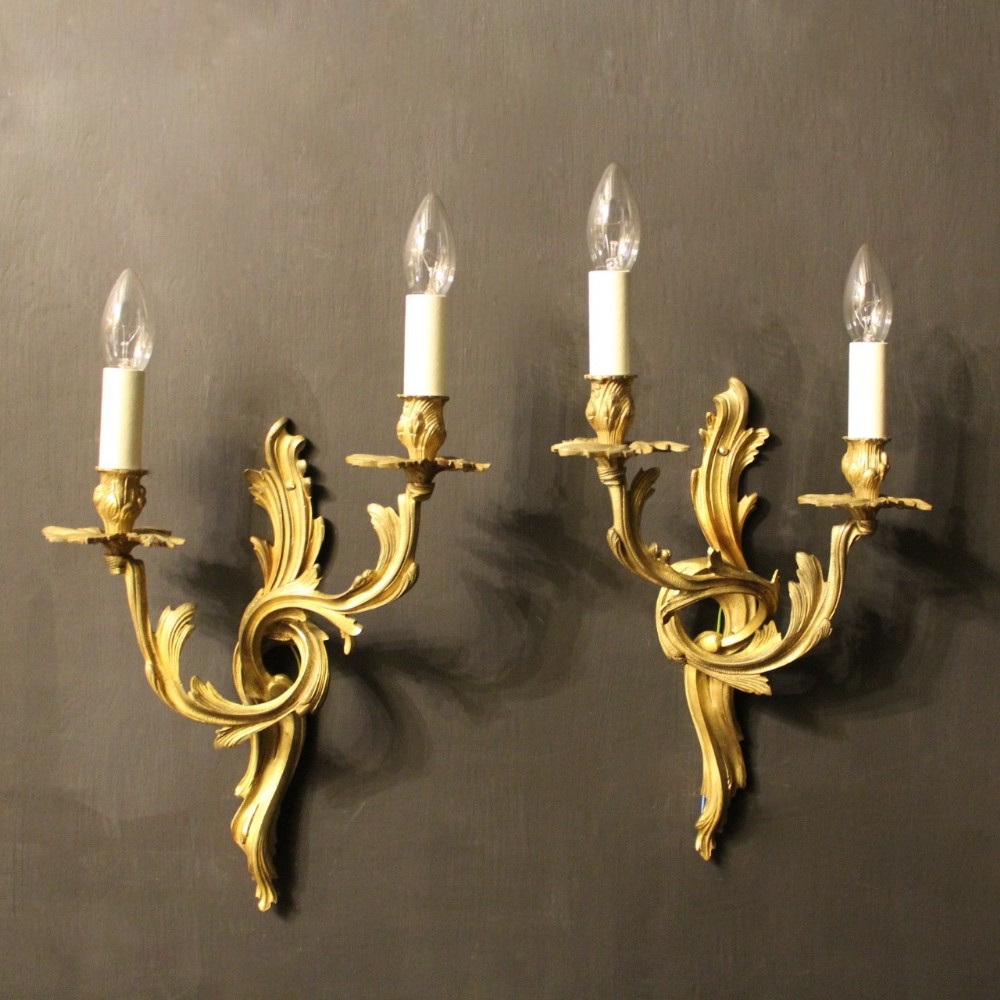 A French Pair Of Twin Arm Antique Wall Sconces