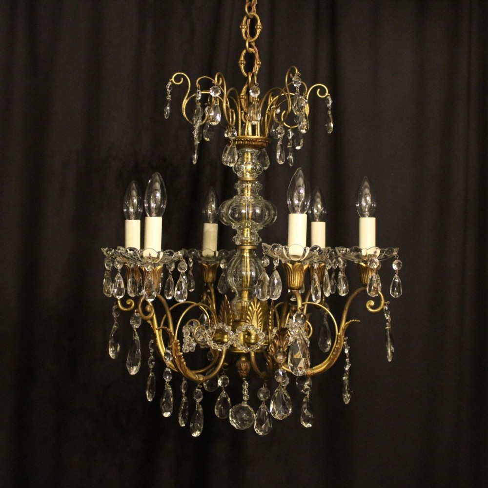A French Gilt & Crystal 6 Light Antique Chandelier