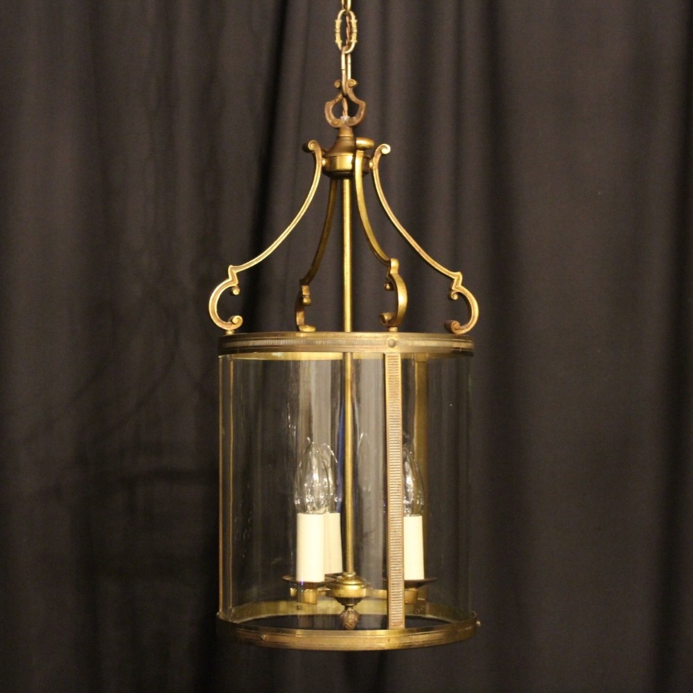A French Gilded Brass Triple Light Convex Antique Lantern