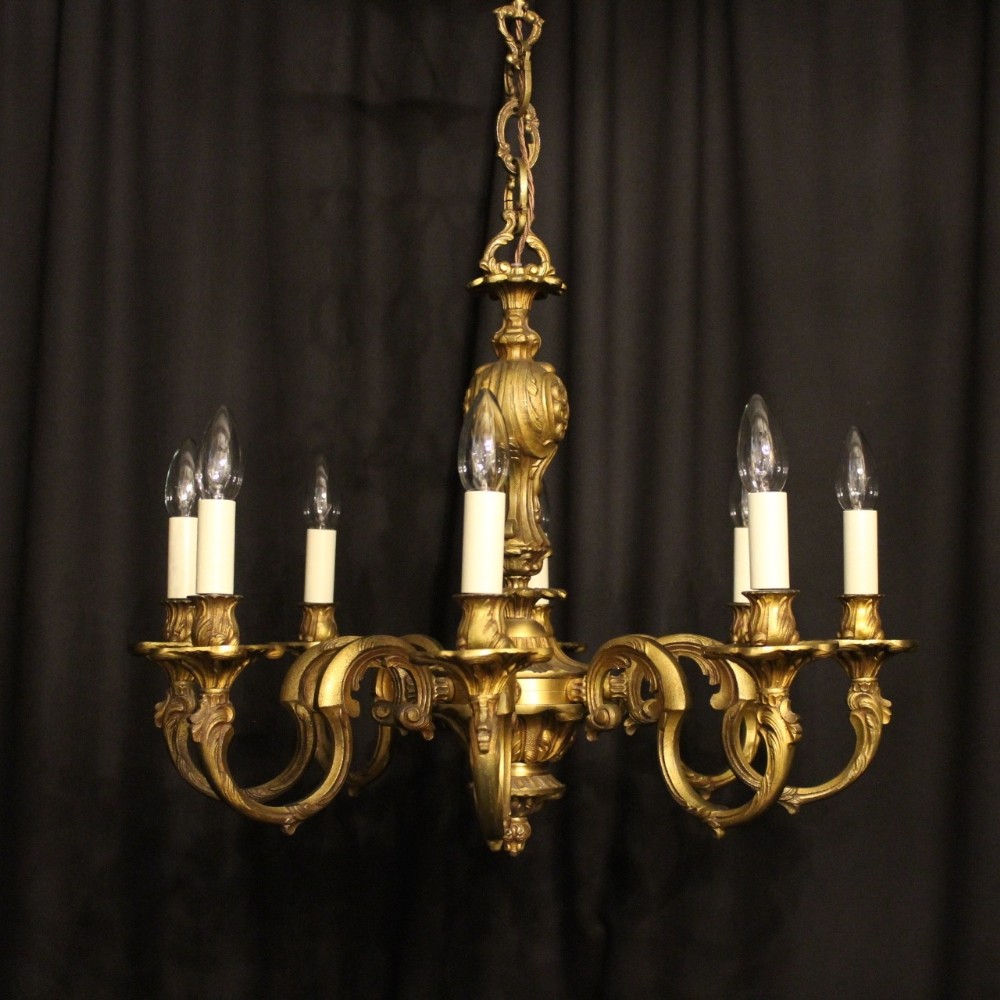 A French Gilded Bronze 8 Light Antique Chandelier