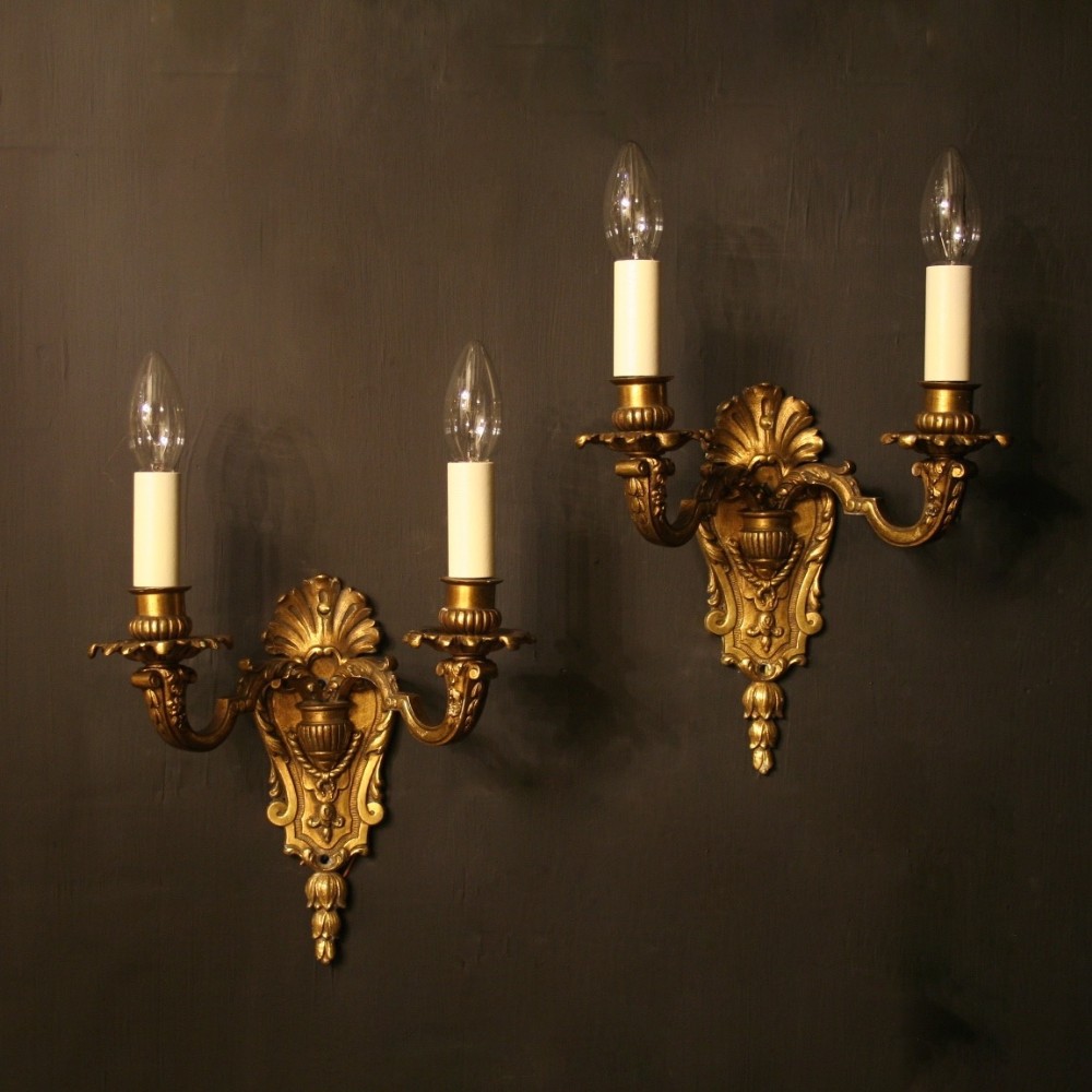 A French Pair Of Gilded Bronze Antique Wall Lights