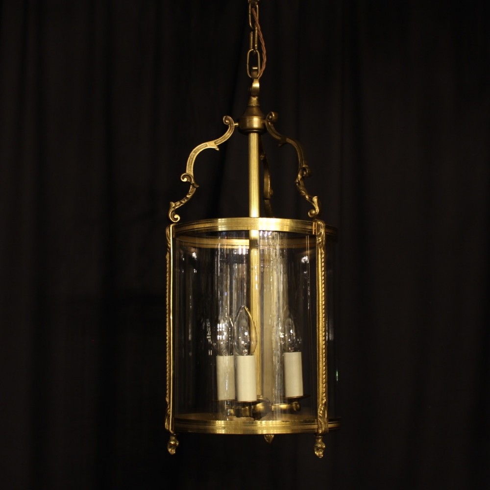 A French Gilded Bronze Convex Antique Hall Lantern