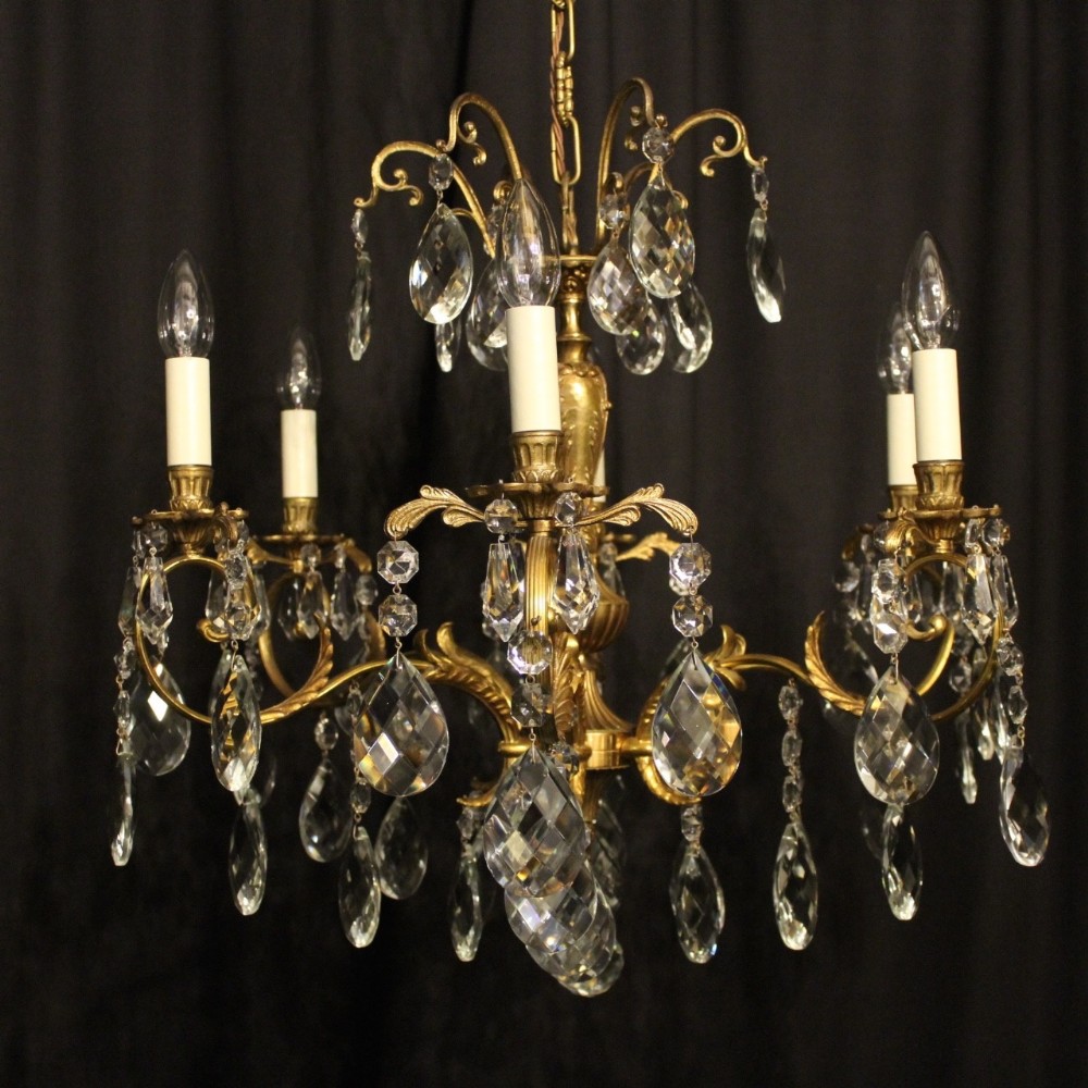 An Italian Gilded & Crystal 6 Light Antique Chandelier