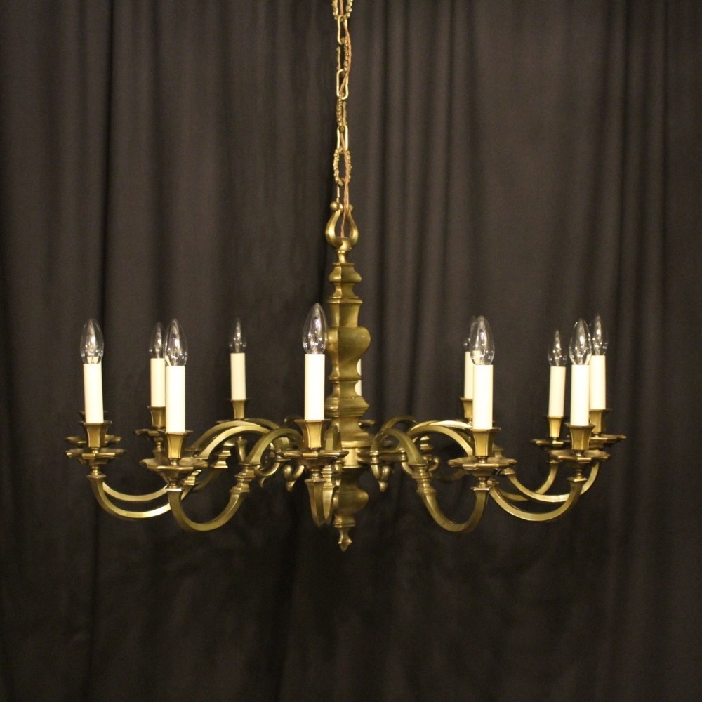 A Large English Brass 12 Light Antique Chandelier