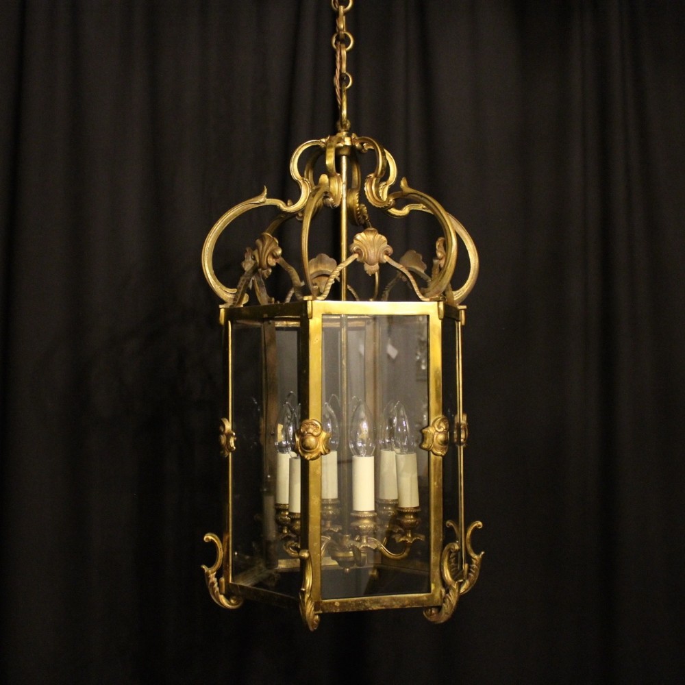 A French Gilded Cast Bronze Six Light Antique Lantern