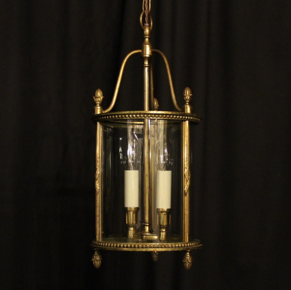 A French Gilded Twin Light Antique Hall Lantern