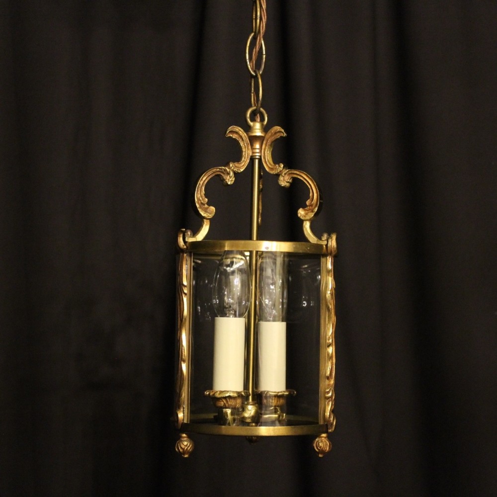 A Small French Gilded Twin Light Antique Lantern