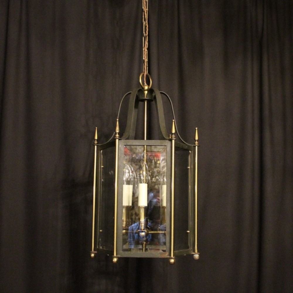 A French Wrought Iron Triple Light Hall Lantern