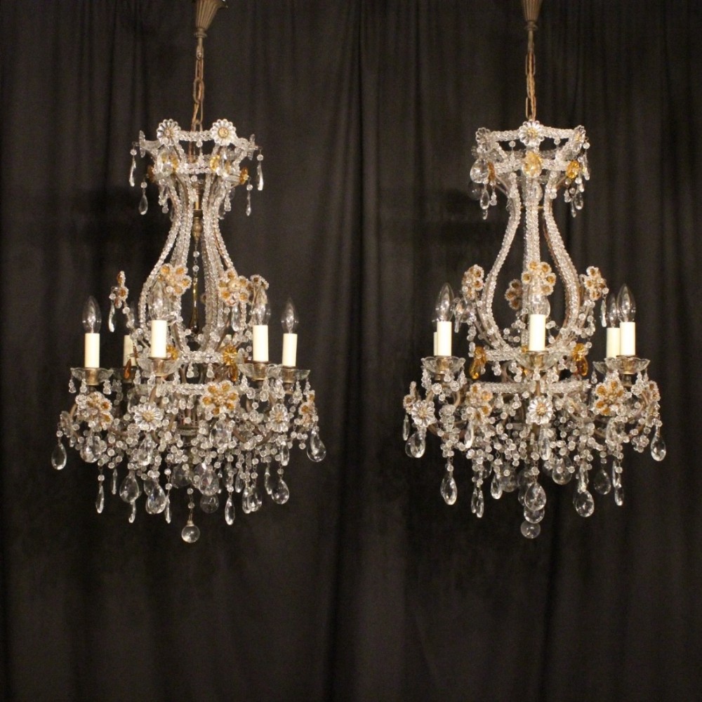 An Ornate Italian Pair Of 6 Light Cage Chandeliers