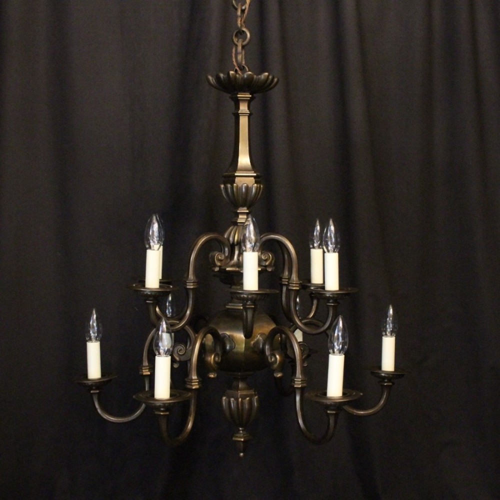 A French Bronze 12 Light Double Tiered Antique Chandelier