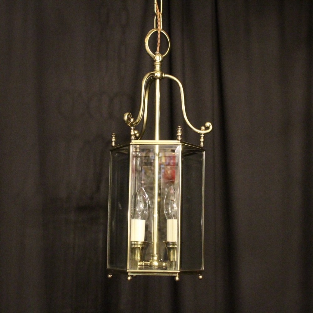 A French Brass Twin Light Antique Hall Lantern